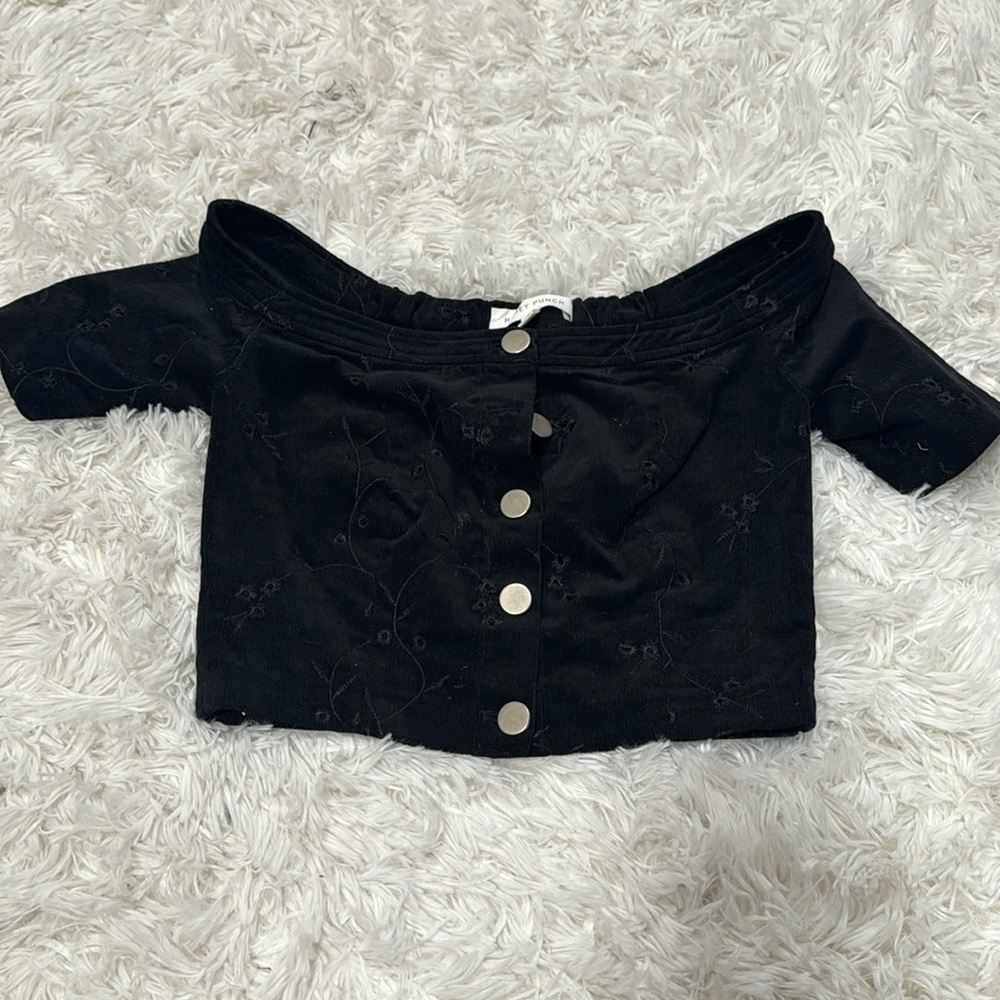 Black off the shoulder button up